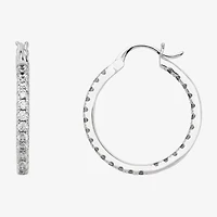 Silver Reflections Womens Cubic Zirconia 27.5mm Hoop Earrings
