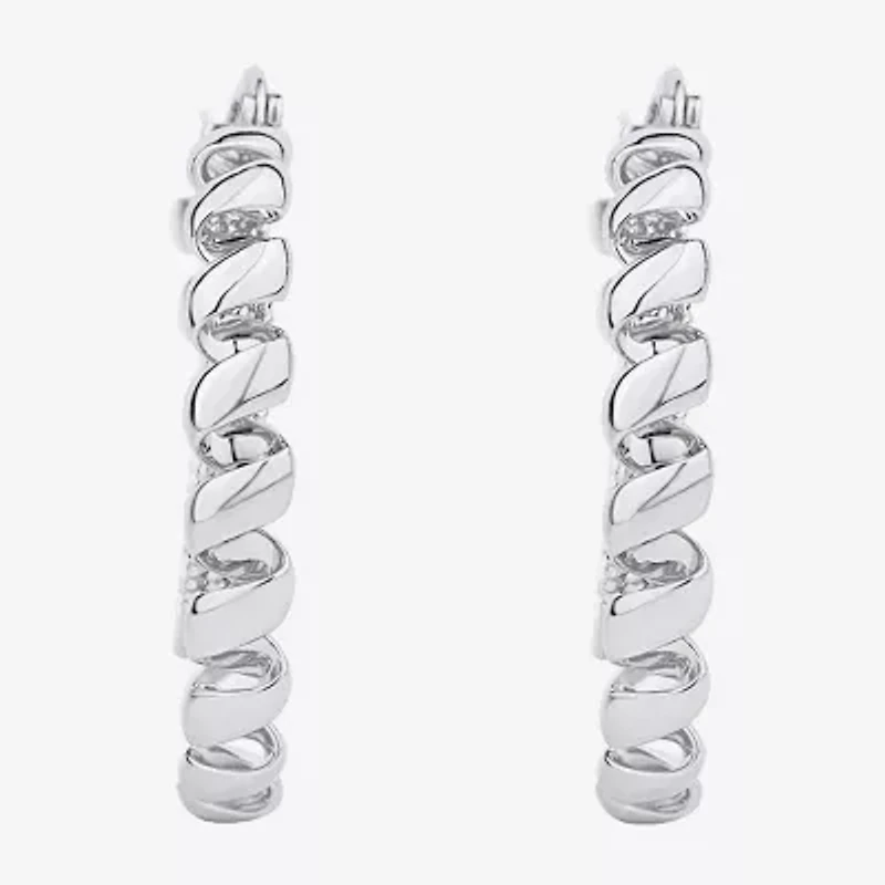 Silver Reflections Double Womens 38mm Hoop Earrings