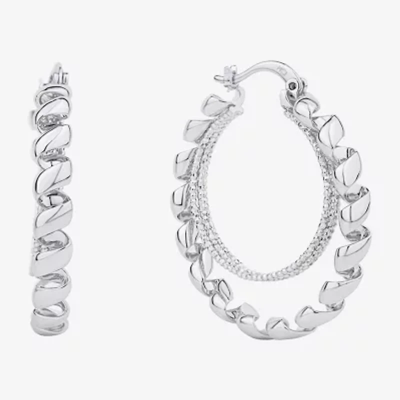 Silver Reflections Double Womens 38mm Hoop Earrings