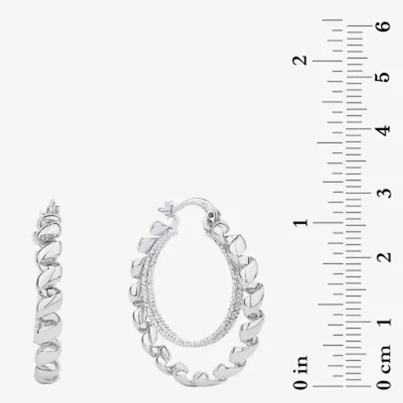 Silver Reflections Double Womens 38mm Hoop Earrings