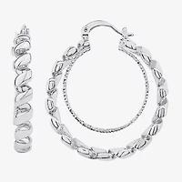 Silver Reflections Double Womens 38mm Hoop Earrings