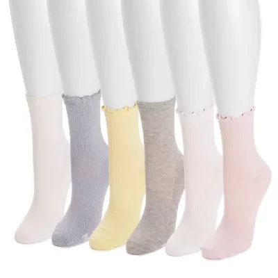 Muk Luks Womens 6 Pair Crew Socks