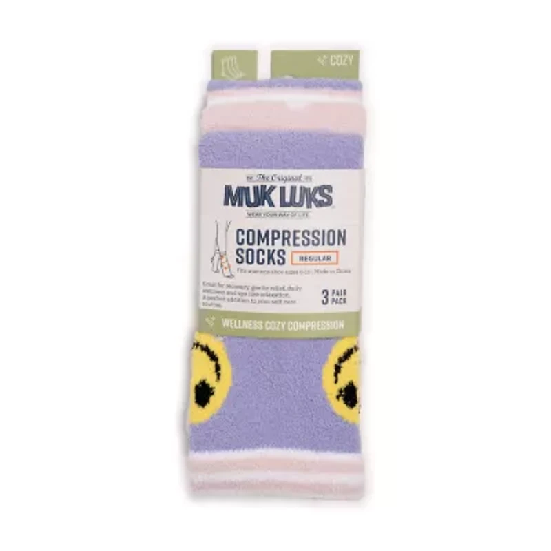 Muk Luks Cozy Compression Womens 3 Pair Crew Socks