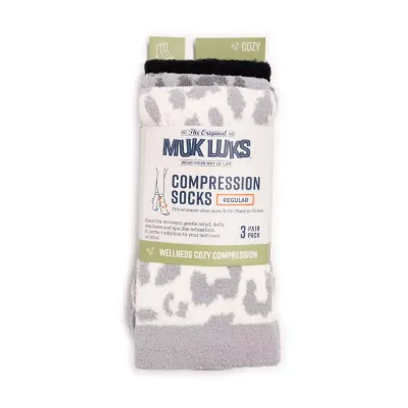 Muk Luks Cozy Compression Womens 3 Pair Crew Socks