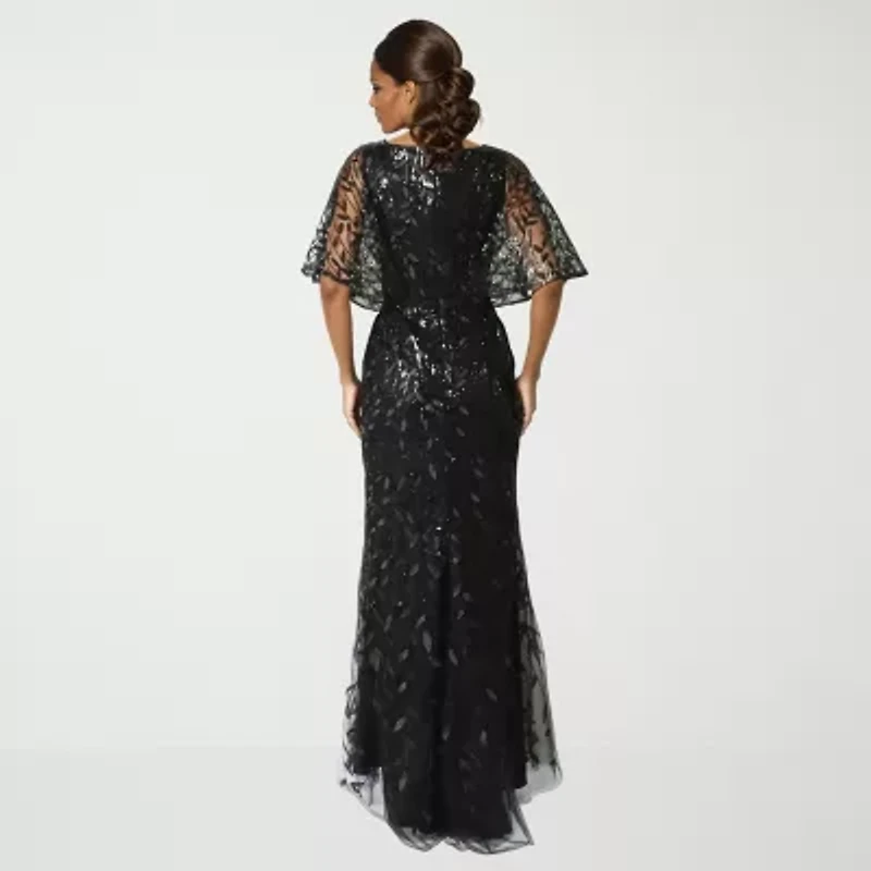 Rene by Ruiz Collection Womens Elbow Sleeve Embroidered Evening Gown