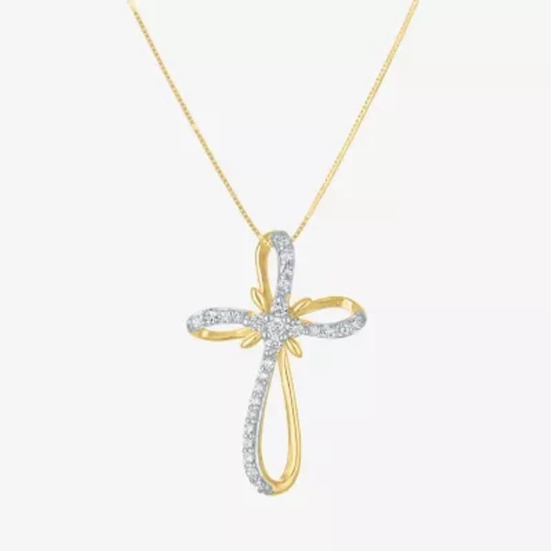 (H-I / I1) Womens 1/3 CT. T.W. Lab Grown White Diamond 10K Gold Cross 18 Inch Pendant Necklace
