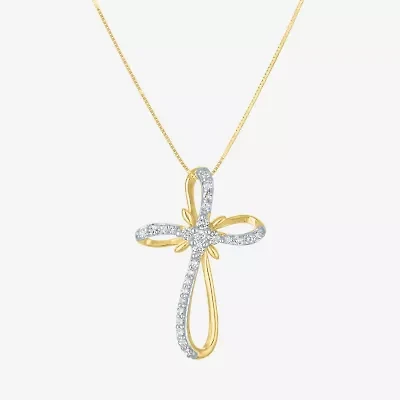 (H-I / I1) Womens 1/3 CT. T.W. Lab Grown White Diamond 10K Gold Cross 18 Inch Pendant Necklace