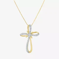 (H-I / I1) Womens 1/3 CT. T.W. Lab Grown White Diamond 10K Gold Cross 18 Inch Pendant Necklace