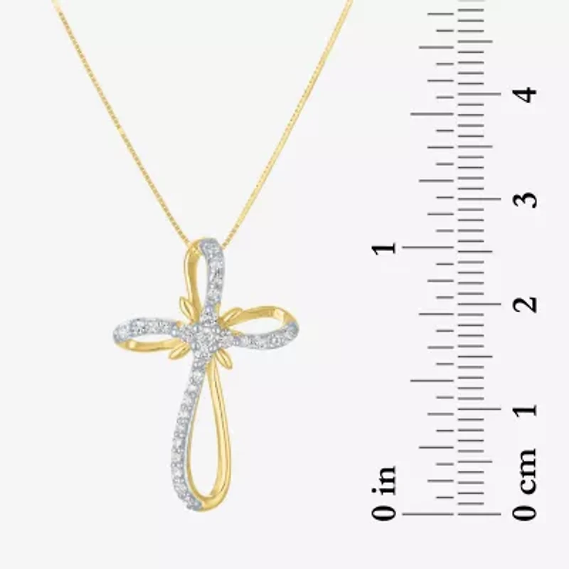 (H-I / I1) Womens 1/3 CT. T.W. Lab Grown White Diamond 10K Gold Cross 18 Inch Pendant Necklace