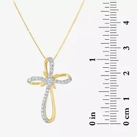 (H-I / I1) Womens 1/3 CT. T.W. Lab Grown White Diamond 10K Gold Cross 18 Inch Pendant Necklace