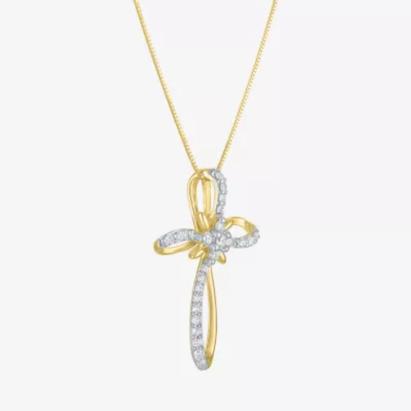 (H-I / I1) Womens 1/3 CT. T.W. Lab Grown White Diamond 10K Gold Cross 18 Inch Pendant Necklace