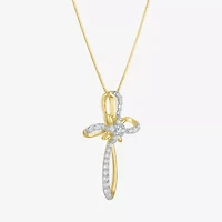 (H-I / I1) Womens 1/3 CT. T.W. Lab Grown White Diamond 10K Gold Cross 18 Inch Pendant Necklace