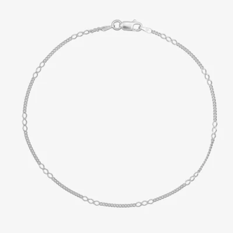 Made in Italy Womens Sterling Silver 9 1/2 Inch Solid Link Ankle Bracelet