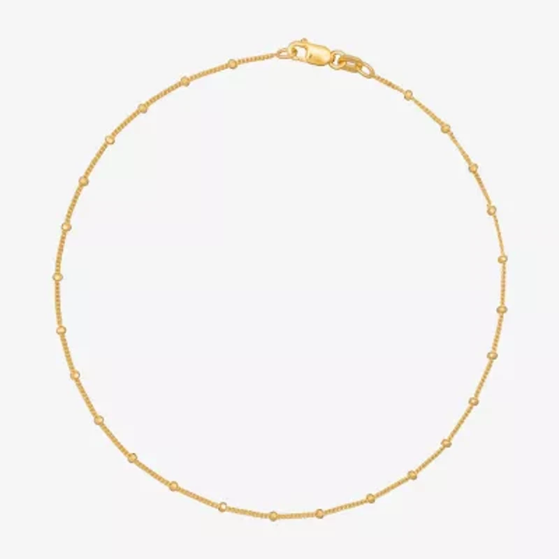 Made in Italy Womens 24K Gold Over Silver 9 1/2 Inch Solid Curb Ankle Bracelet
