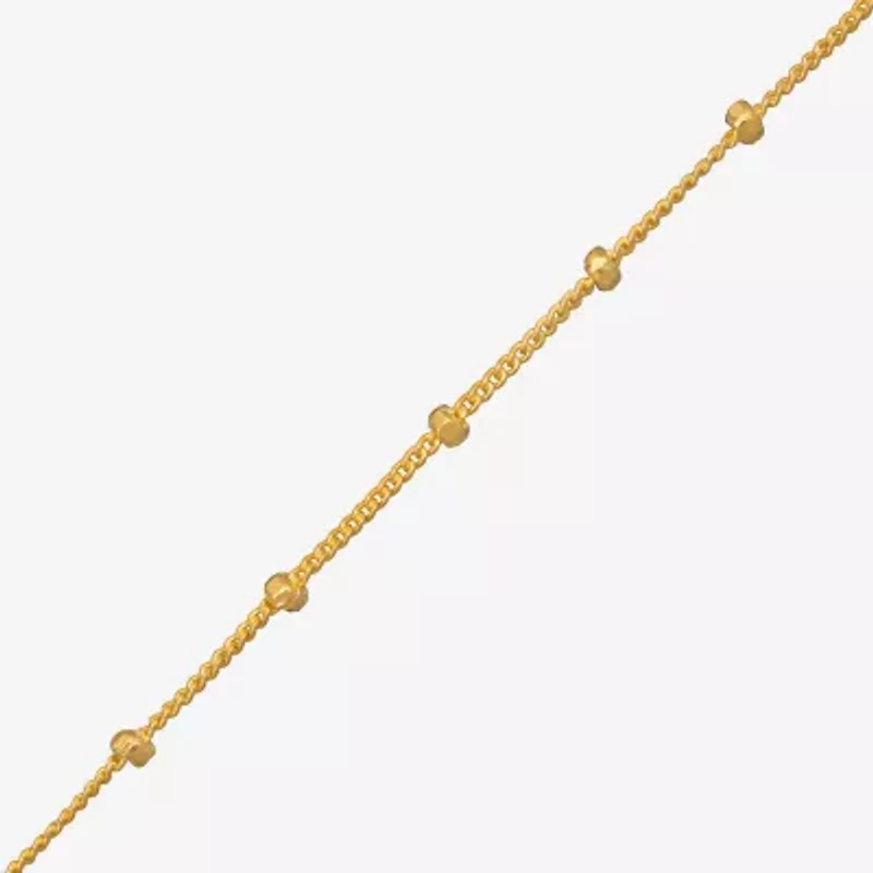 Made in Italy Womens 24K Gold Over Silver 9 1/2 Inch Solid Curb Ankle Bracelet