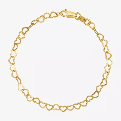 Made in Italy Womens 24K Gold Over Silver 7.5 Inch Solid Link Heart Chain Bracelet