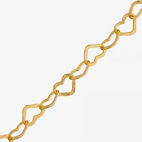 Made in Italy Womens 24K Gold Over Silver 7.5 Inch Solid Link Heart Chain Bracelet