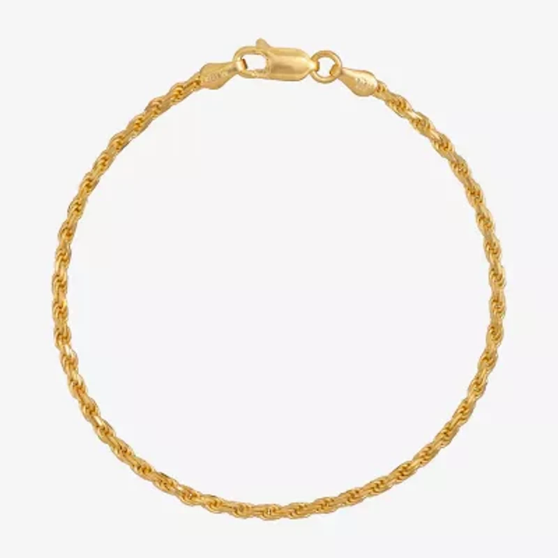 Made in Italy Mens 24K Gold Over Silver 7.5 Inch Solid Rope Chain Bracelet