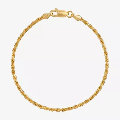 Made in Italy Mens 24K Gold Over Silver 7.5 Inch Solid Rope Chain Bracelet