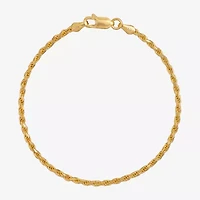 Made in Italy Mens 24K Gold Over Silver 7.5 Inch Solid Rope Chain Bracelet