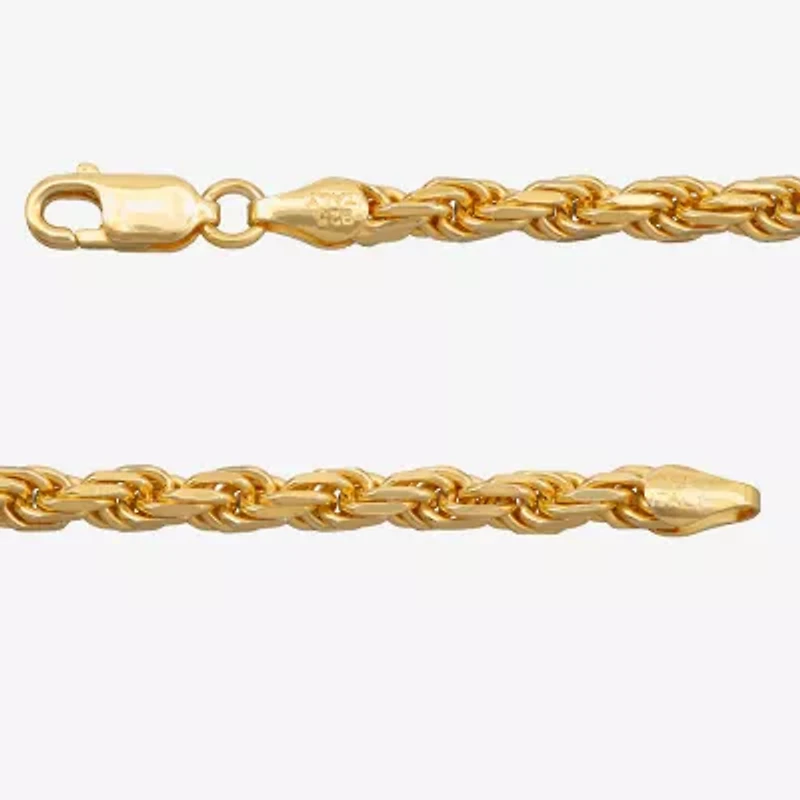 Made in Italy Mens 24K Gold Over Silver 8 1/2 Inch Solid Rope Chain Bracelet