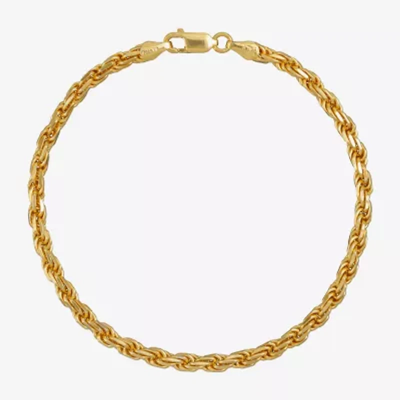 Made in Italy Mens 24K Gold Over Silver 8 1/2 Inch Solid Rope Chain Bracelet