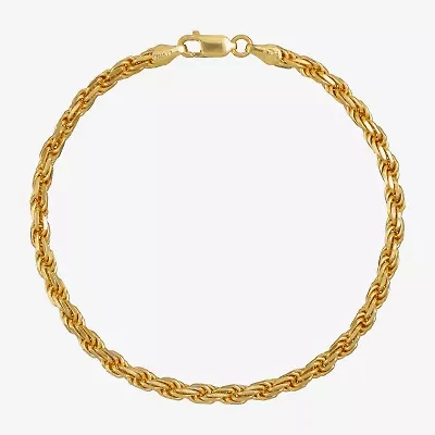 Made in Italy Mens 24K Gold Over Silver 8 1/2 Inch Solid Rope Chain Bracelet
