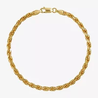 Made in Italy Mens 24K Gold Over Silver 8 1/2 Inch Solid Rope Chain Bracelet