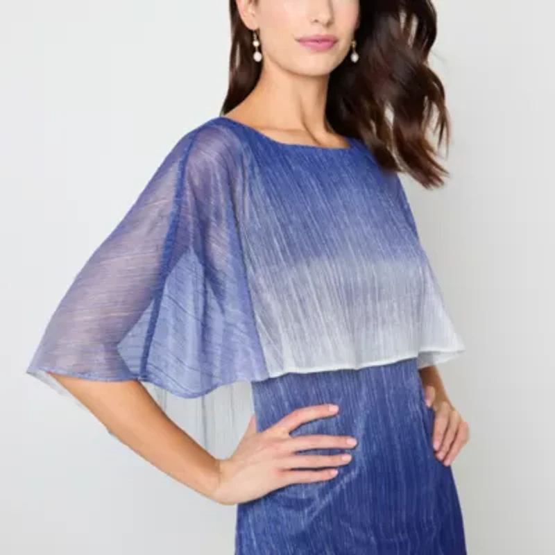Danny & Nicole Womens Short Sleeve Ombre Cape Fit + Flare Dress