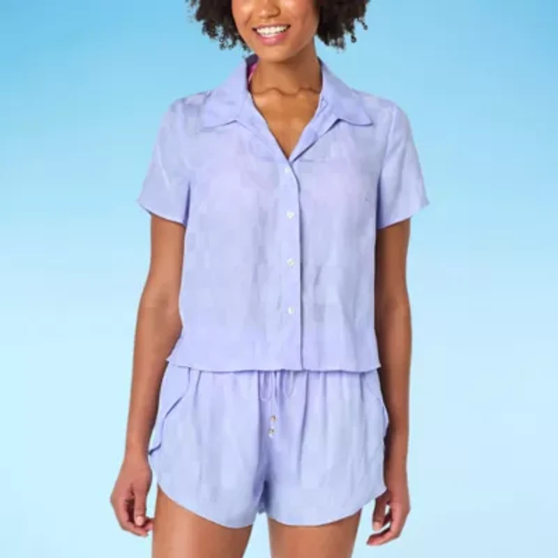 Decree Checked Swimsuit Cover-Up Tops
