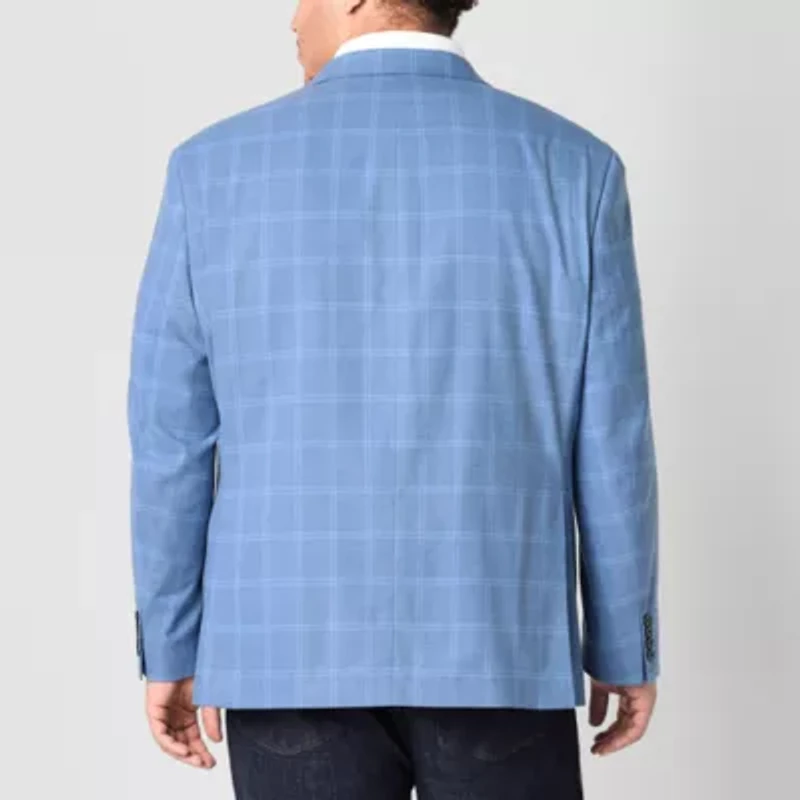 Shaquille O'Neal XLG Mens Big and Tall Plaid Stretch Fabric Classic Fit Sport Coat