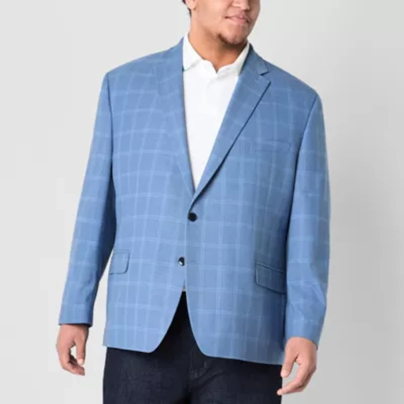 Shaquille O'Neal XLG Mens Big and Tall Plaid Stretch Fabric Classic Fit Sport Coat