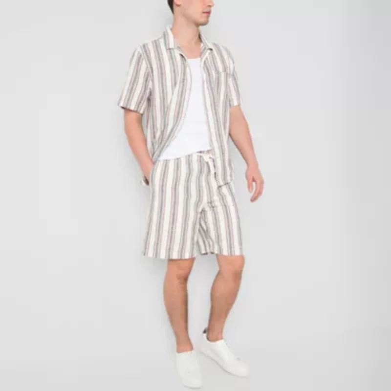 mutual weave Linen Blend Mens 10" Drawstring Waist Deck Short