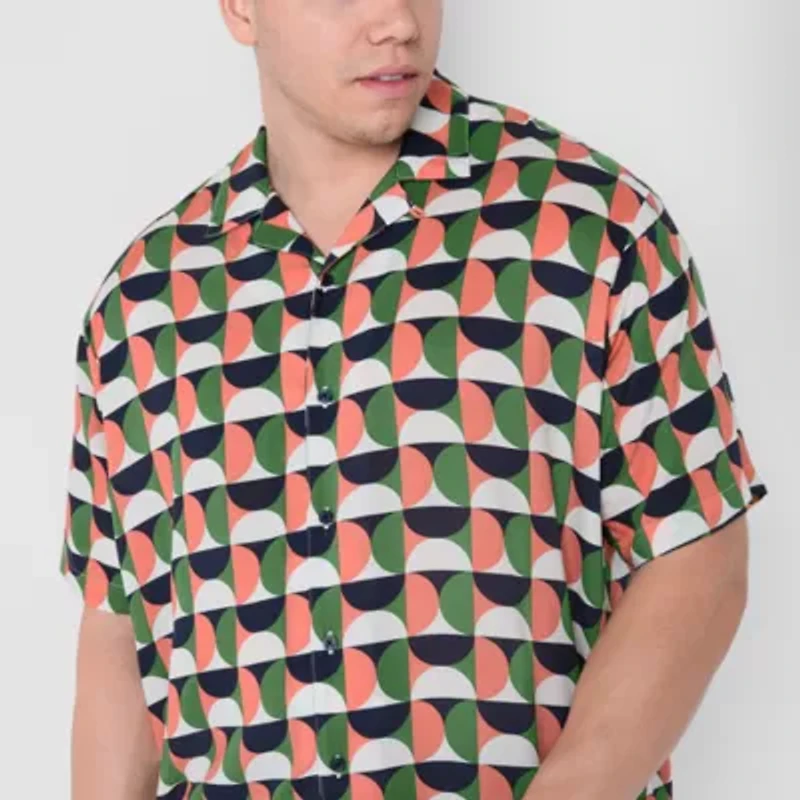 Shaquille O'Neal XLG Mens Short Sleeve Regular Fit Big and Tall Button-Down Shirt