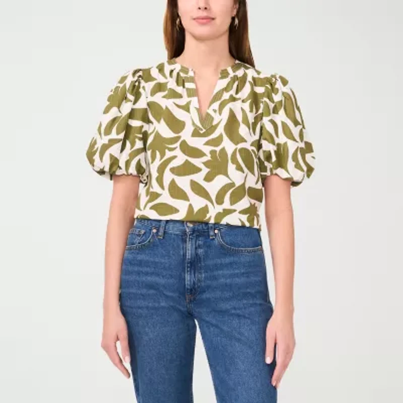 Sam And Jess Womens Split Crew Neck Short Sleeve Blouse