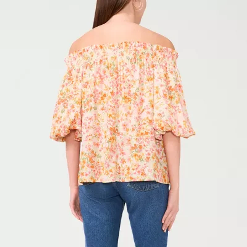 Sam And Jess Womens Straight Neck Short Sleeve Blouse