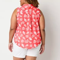 St. John's Bay Womens Plus Sleeveless Regular Fit Button-Down Shirt