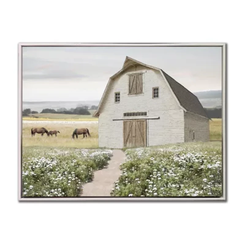 Streamline Art Flower Field Pathway Framed Canvas Art