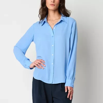 by&by Womens Long Sleeve Drop Shoulder Regular Fit Juniors Button-Down Shirt