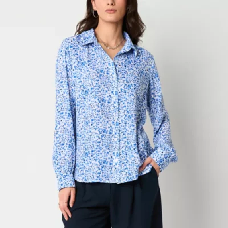 by&by Womens Long Sleeve Drop Shoulder Regular Fit Juniors Button-Down Shirt