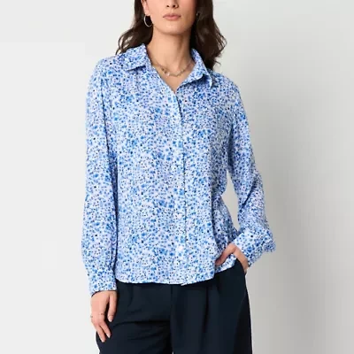 by&by Womens Long Sleeve Drop Shoulder Regular Fit Juniors Button-Down Shirt
