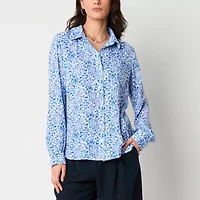 by&by Womens Long Sleeve Drop Shoulder Regular Fit Juniors Button-Down Shirt