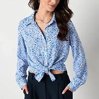 by&by Womens Long Sleeve Drop Shoulder Regular Fit Juniors Button-Down Shirt
