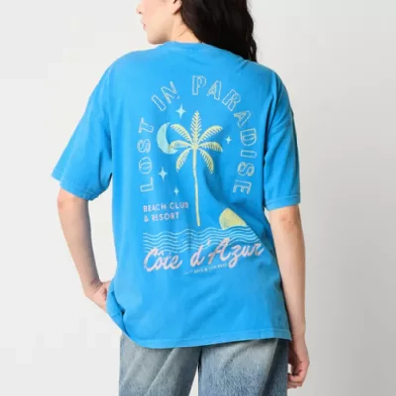 Arizona Womens Crew Neck Short Sleeve Oversized Juniors Graphic T-Shirt