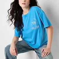 Arizona Womens Crew Neck Short Sleeve Oversized Juniors Graphic T-Shirt