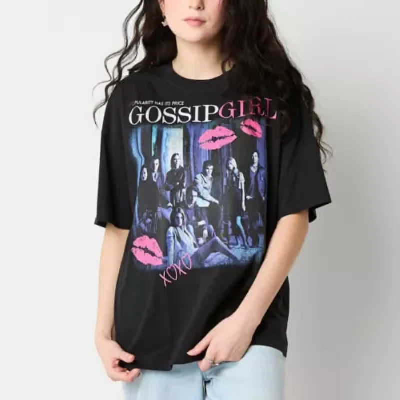 Gossip Girl Womens Crew Neck Short Sleeve Oversized Juniors Graphic T-Shirt