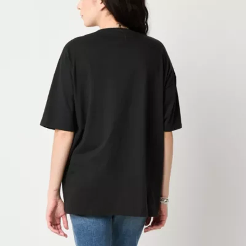 Arizona Womens Crew Neck Short Sleeve Oversized Juniors Graphic T-Shirt