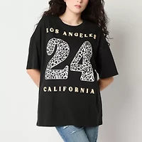 Arizona Womens Crew Neck Short Sleeve Oversized Juniors Graphic T-Shirt