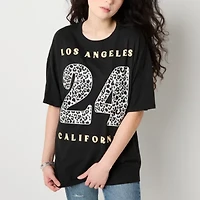 Arizona Womens Crew Neck Short Sleeve Oversized Juniors Graphic T-Shirt