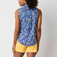 St. John's Bay Womens Sleeveless Regular Fit Button-Down Shirt